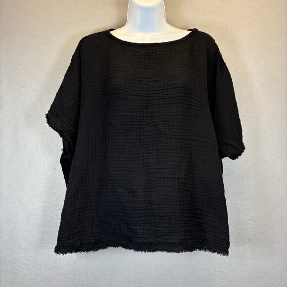 Eileen Fisher XL Gauzy 100% Organic Cotton ballet Neck boxy black top - Picture 1 of 8